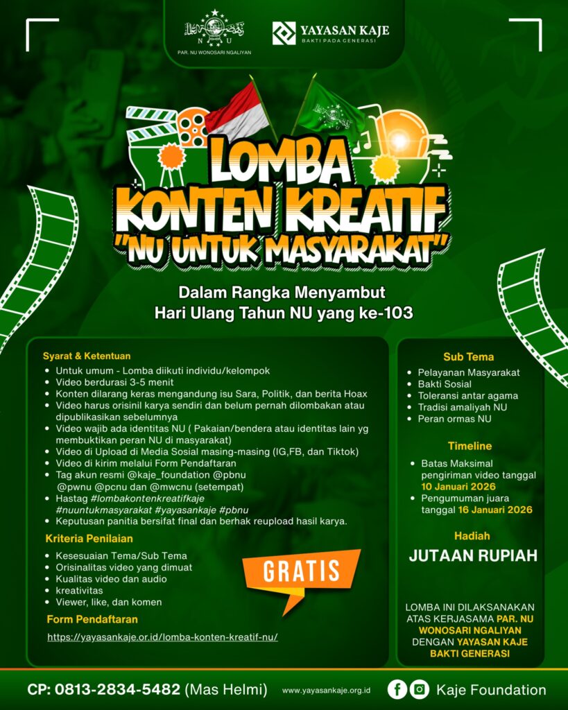 Lomba Konten Kreatif “NU untuk Masyarakat” Resmi Dibuka, Sambut Harlah NU ke-103